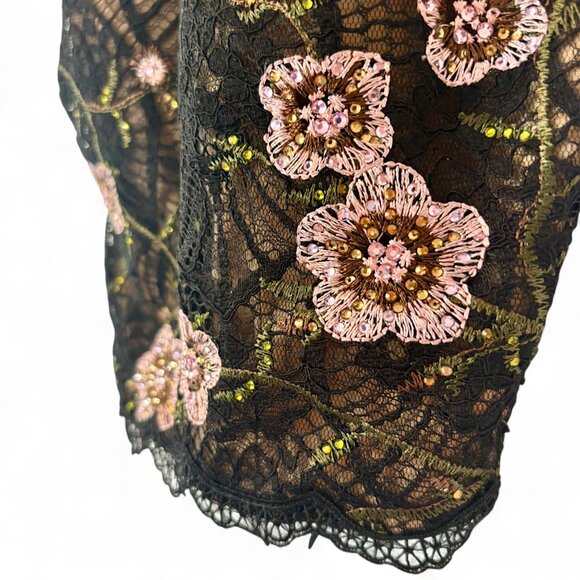 Rachel Allan Sz 2 Floral Lace Embroidered Lace-Up Back Halter Top Black - Picture 5 of 11